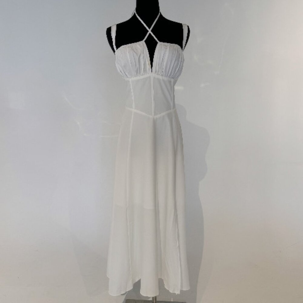 White Maxi Dress with Strappy Halter Detail